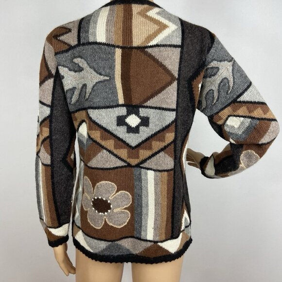 Vtg La Vicunita Baby Alpaca Cardigan Sweater Sz M Flower Leaf Neutrals - Picture 5 of 8